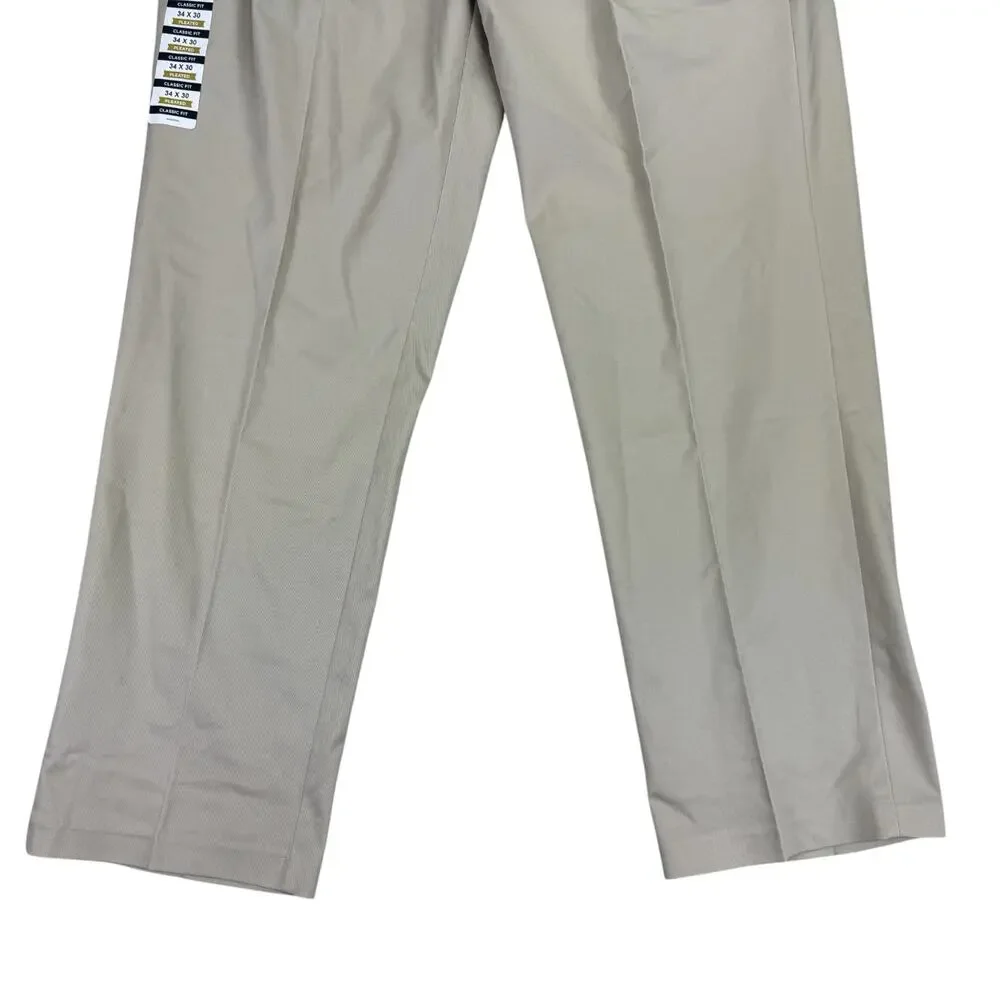 Haggar Mens Premium Iron Free Classic Fit Pleated Dress Pants Sand Beige 34x30